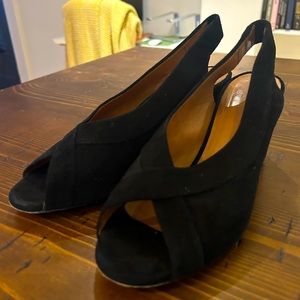 Sezane black suede heeled sandals, size 7